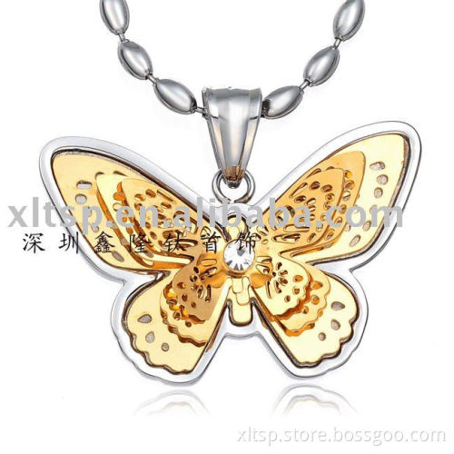 TC013 Big Yellow Gold Butterfly Pendant in Stainless Steel